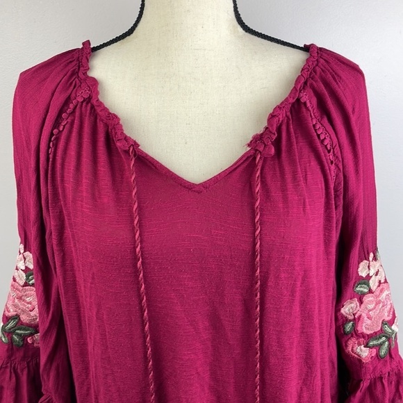 Vintage America Blues Blouse SZ M Floral Flare Sleeves Flowy and Comfortable - Picture 2 of 13